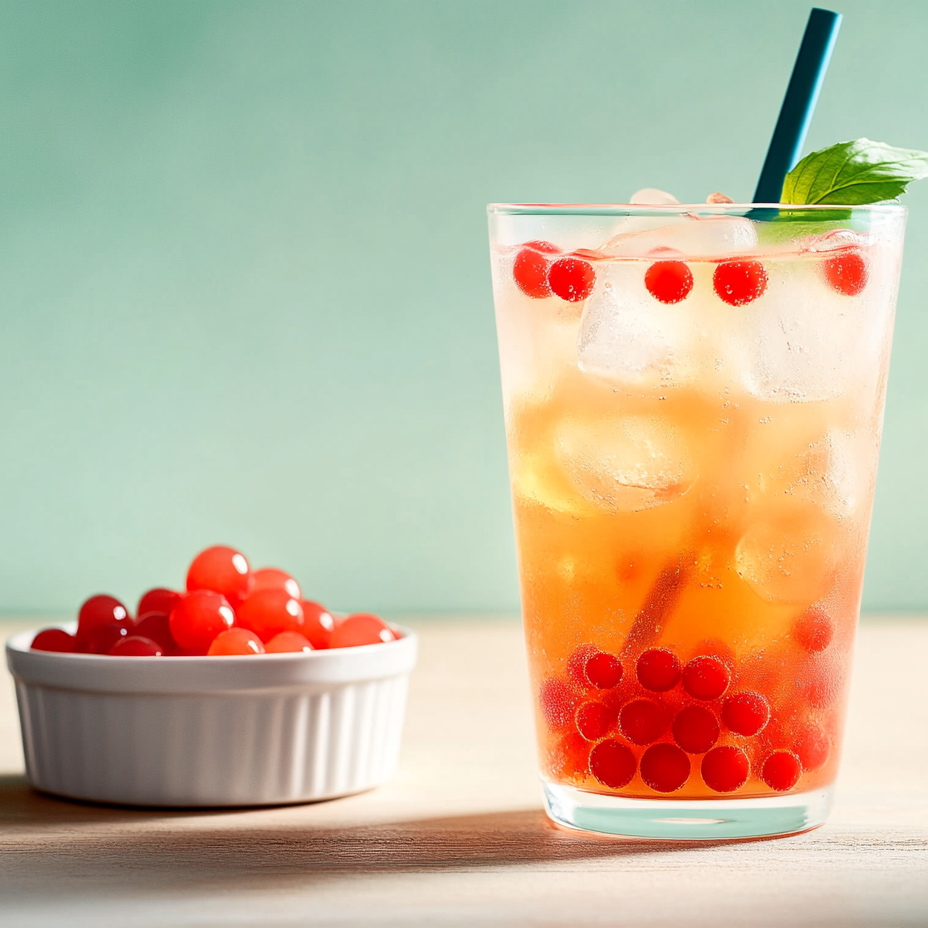 Strawberry Bubble Tea/ Popping Boba Tea